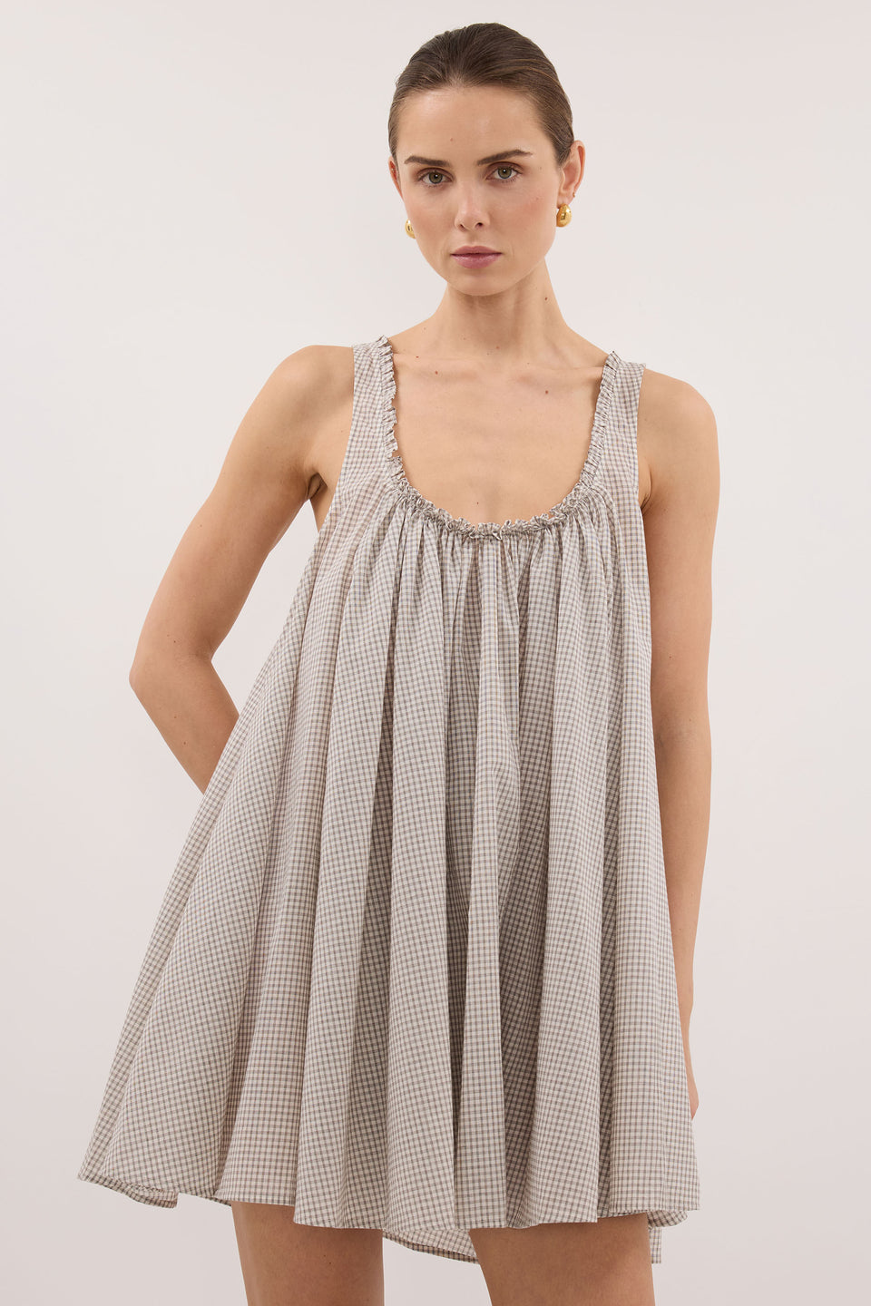 ARABELLA CREAM CHECK MINI DRESS - PRE ORDER