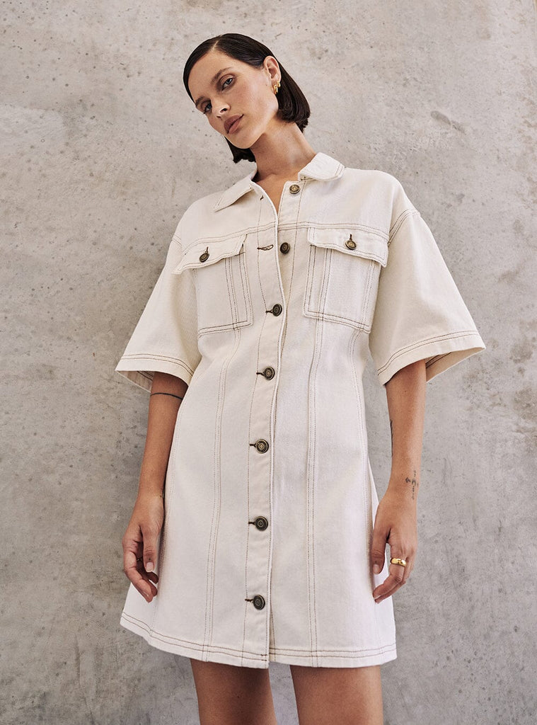 ALFRED CREAM DENIM MINI DRESS Dissh