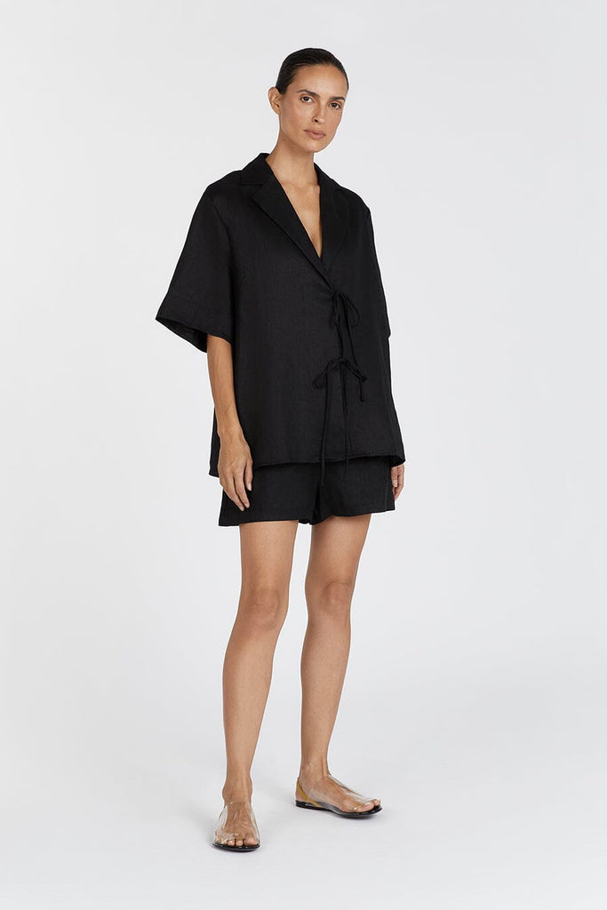 EMELIA BLACK LINEN WRAP SHIRT Dissh