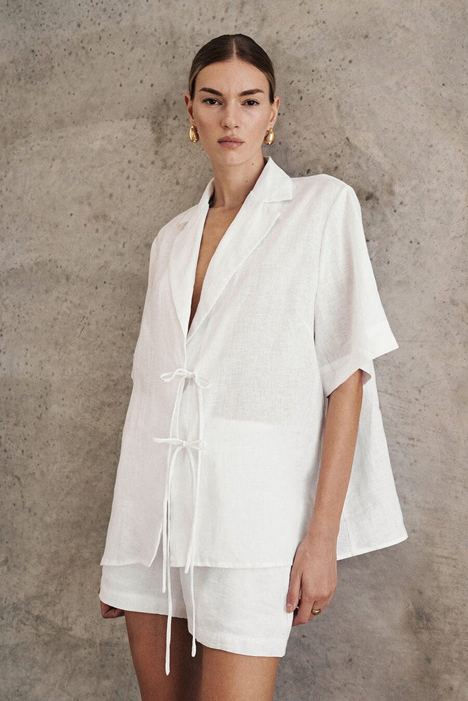 EMELIA WHITE LINEN WRAP SHIRT Dissh