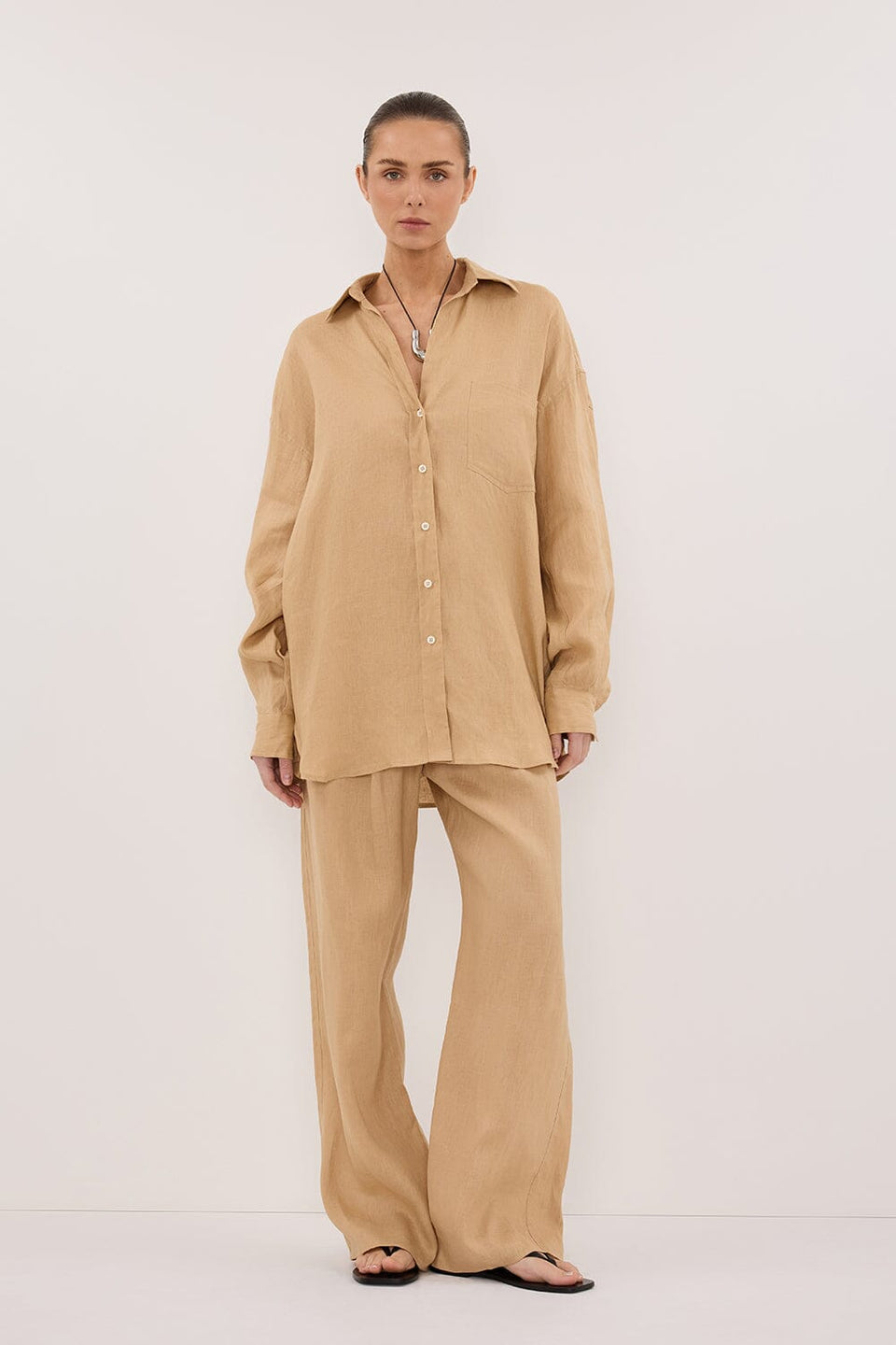 LUNE TAN OVERSIZED LINEN SHIRT Clothing DISSH Boutiques