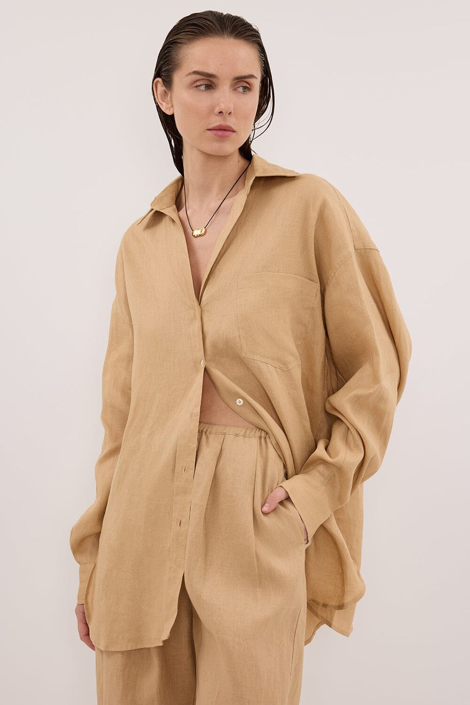 LUNE TAN OVERSIZED LINEN SHIRT Clothing DISSH Boutiques