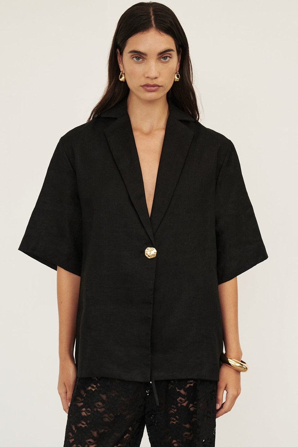 NALA BLACK LINEN RESORT SHIRT Clothing DISSH Boutiques