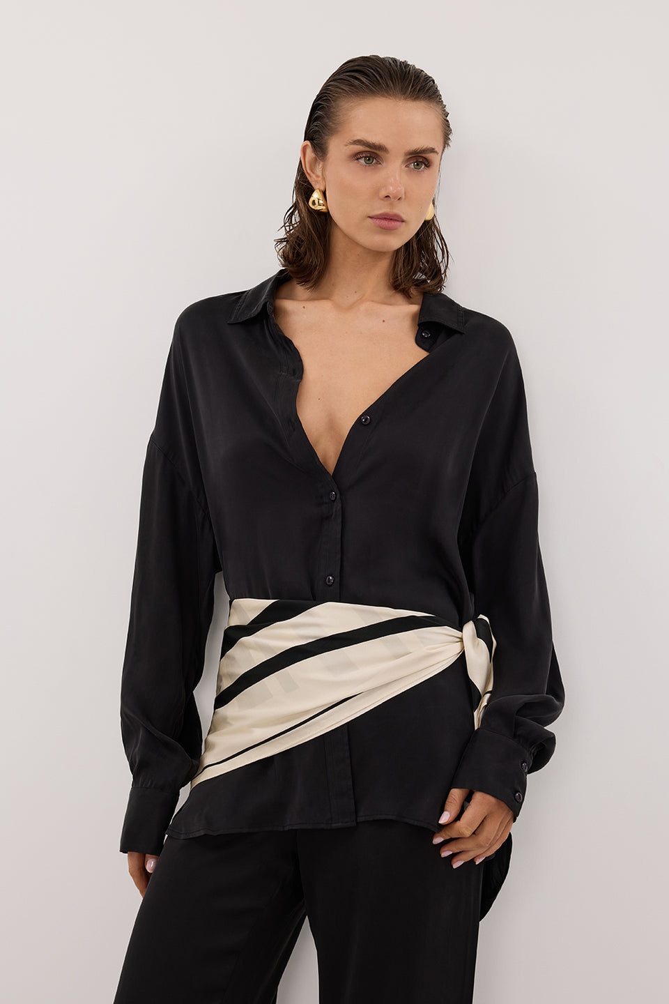 PERCY BLACK SILK LONG SLEEVE SHIRT Clothing DISSH Boutiques