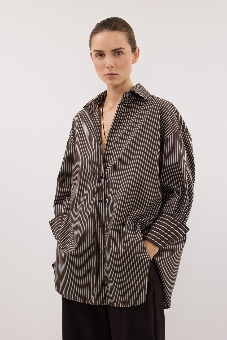 SABLE OVERSIZED BITTER CHOC SILK BLEND SHIRT