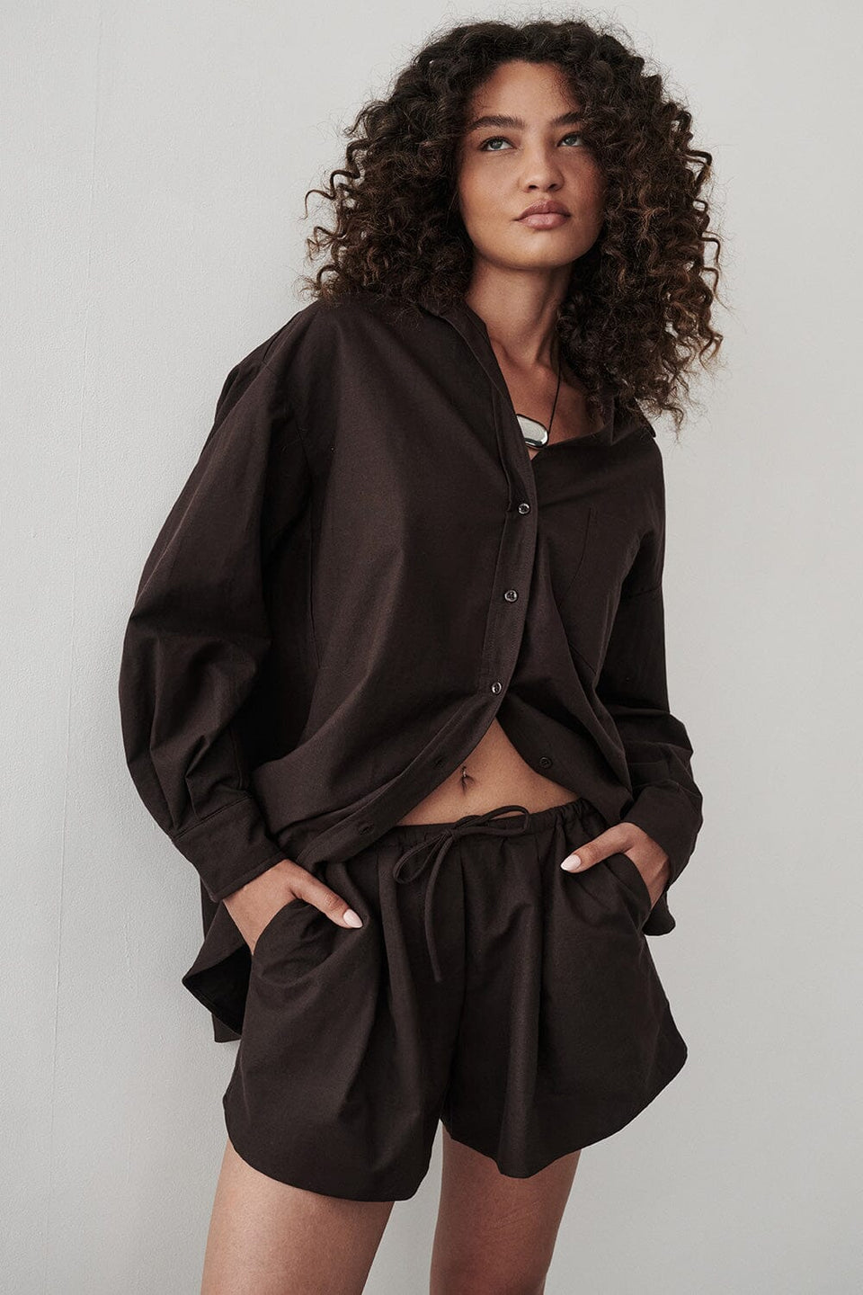 RHEA 2.0 BURNT CHOC OVERSIZED COTTON SHIRT Clothing DISSH Boutiques
