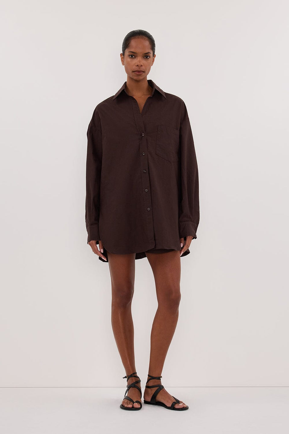 RHEA 2.0 BURNT CHOC OVERSIZED COTTON SHIRT Clothing DISSH Boutiques