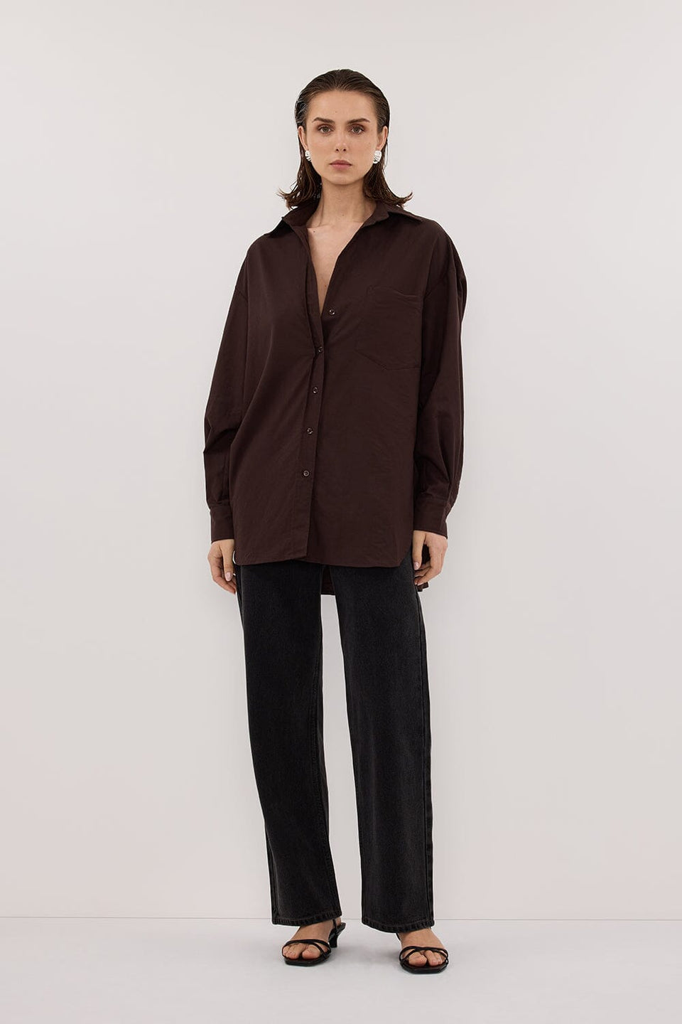 RHEA 2.0 BURNT CHOC OVERSIZED COTTON SHIRT Clothing DISSH Boutiques