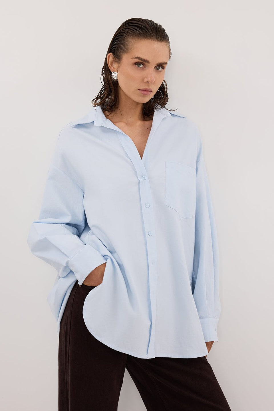 RHEA 2.0 ICE BLUE OVERSIZED COTTON SHIRT Clothing DISSH Boutiques