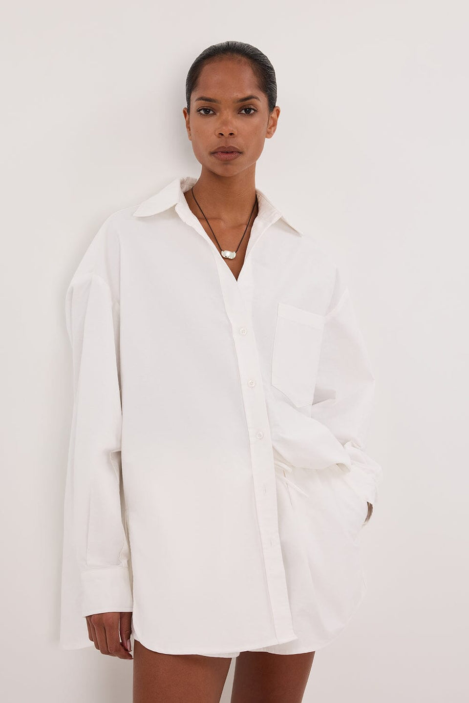 RHEA 2.0 WHITE OVERSIZED COTTON SHIRT
