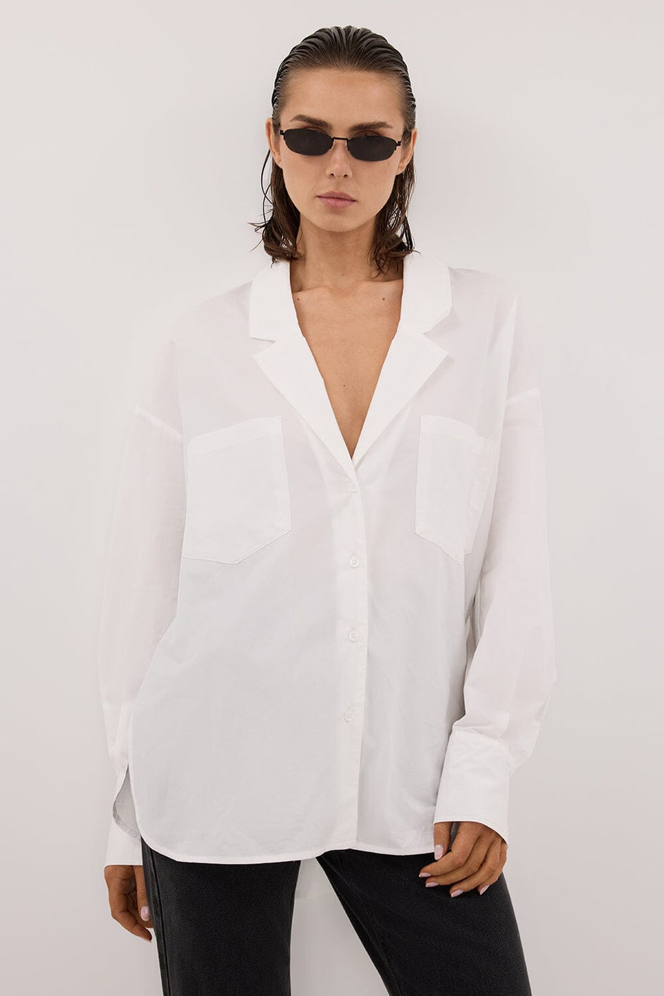 IRENE WHITE LONG SLEEVE NOTCH COLLAR SHIRT Clothing DISSH Boutiques