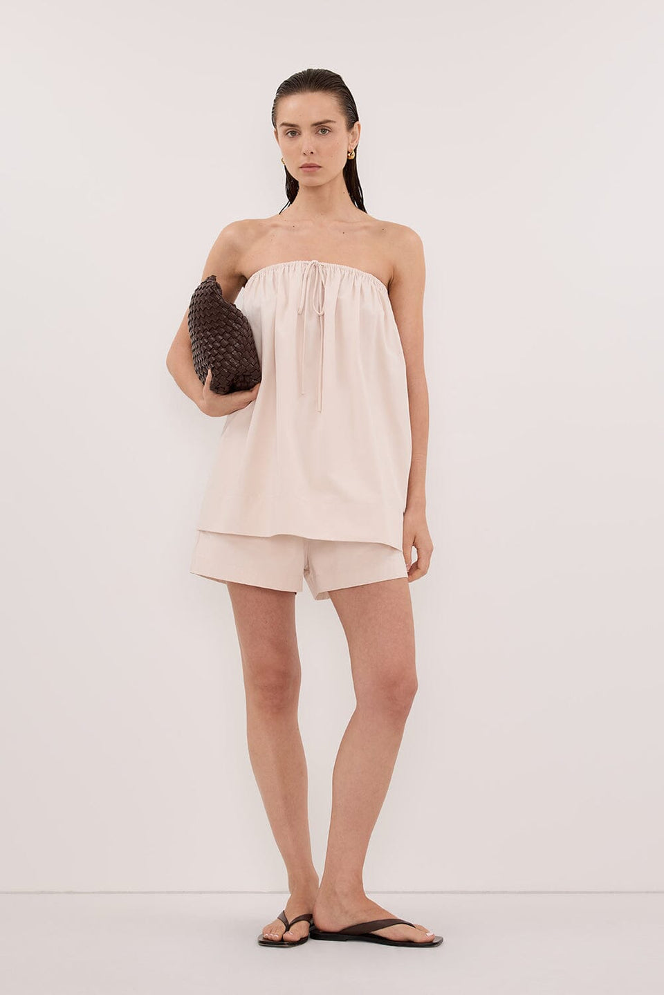 SOMMER POWDER STRAPLESS POPLIN TOP