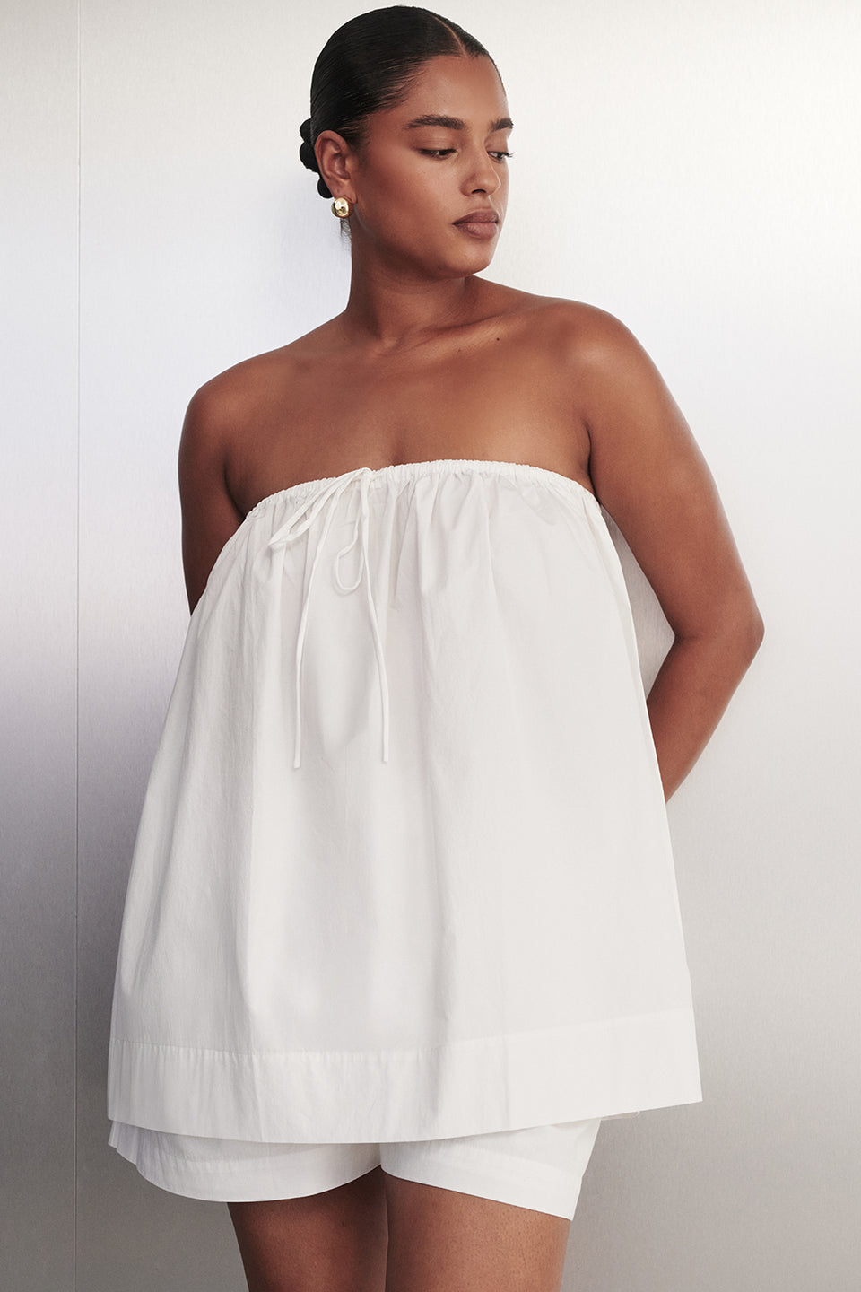 SOMMER WHITE STRAPLESS POPLIN TOP