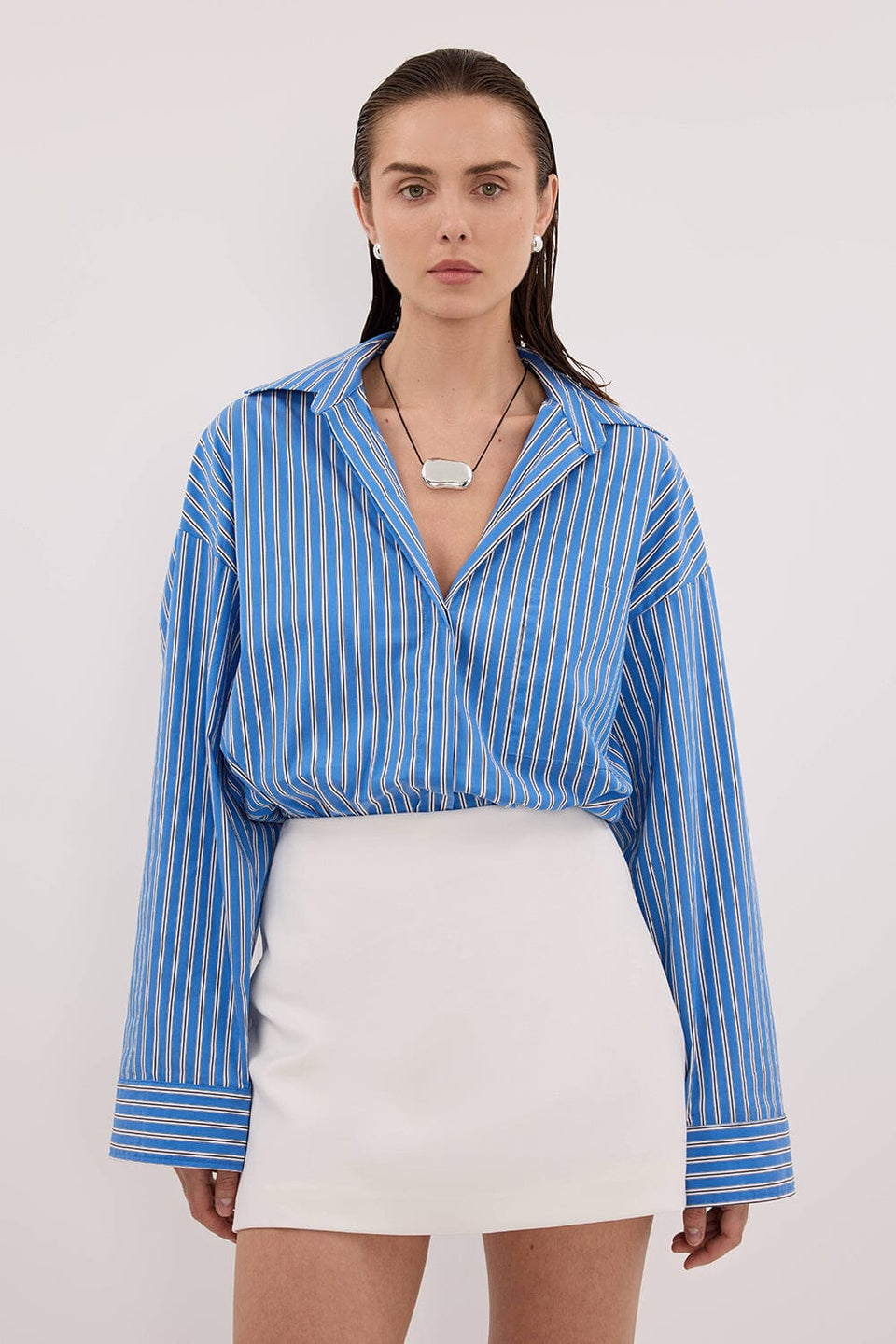 MISHA AZURE BLUE STRIPE SHIRT - PRE ORDER Clothing DISSH Boutiques