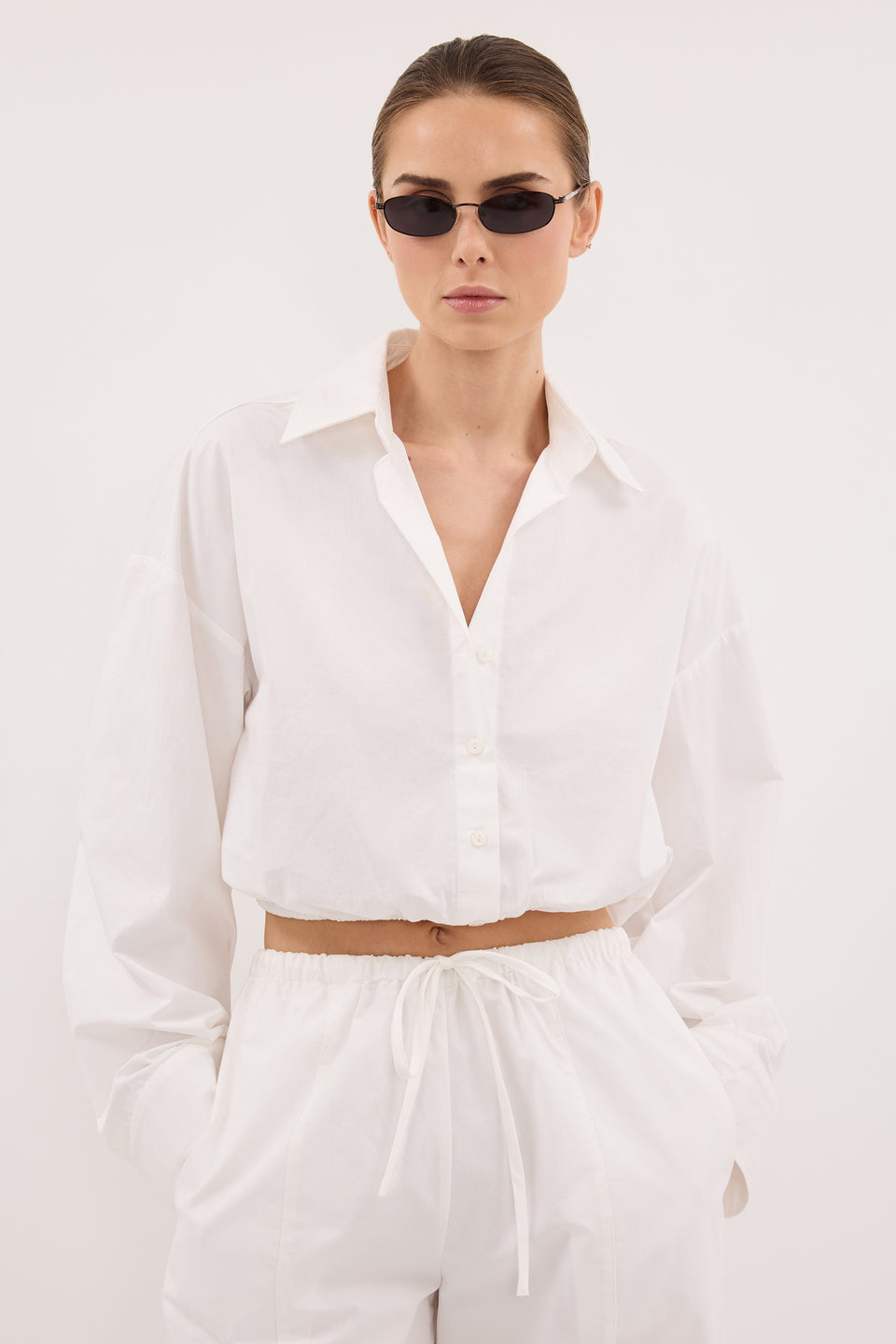 CALI WHITE COTTON CROPPED SHIRT