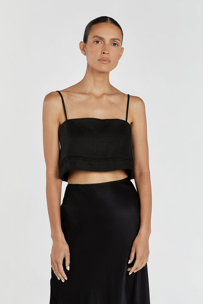 LAINIE BLACK LINEN CROP TOP Dissh