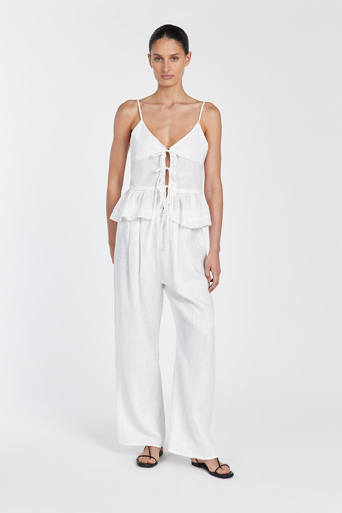 MIMI WHITE LINEN TIE FRONT TOP Dissh