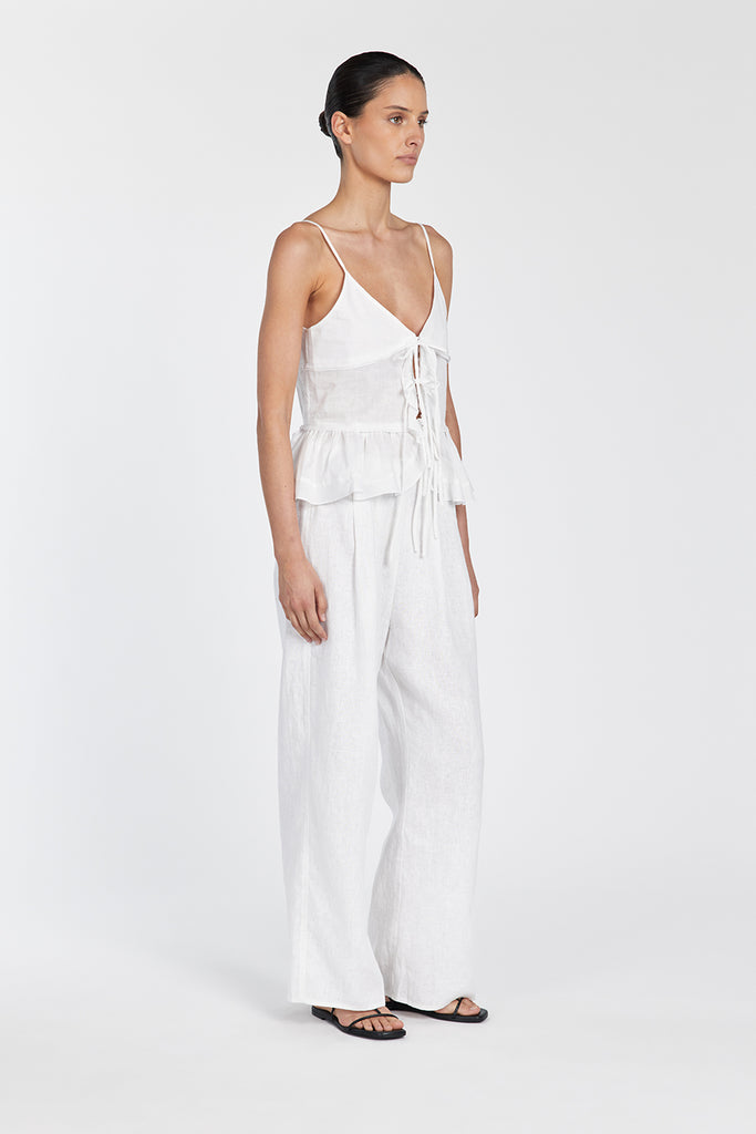 MIMI WHITE LINEN TIE FRONT TOP Dissh