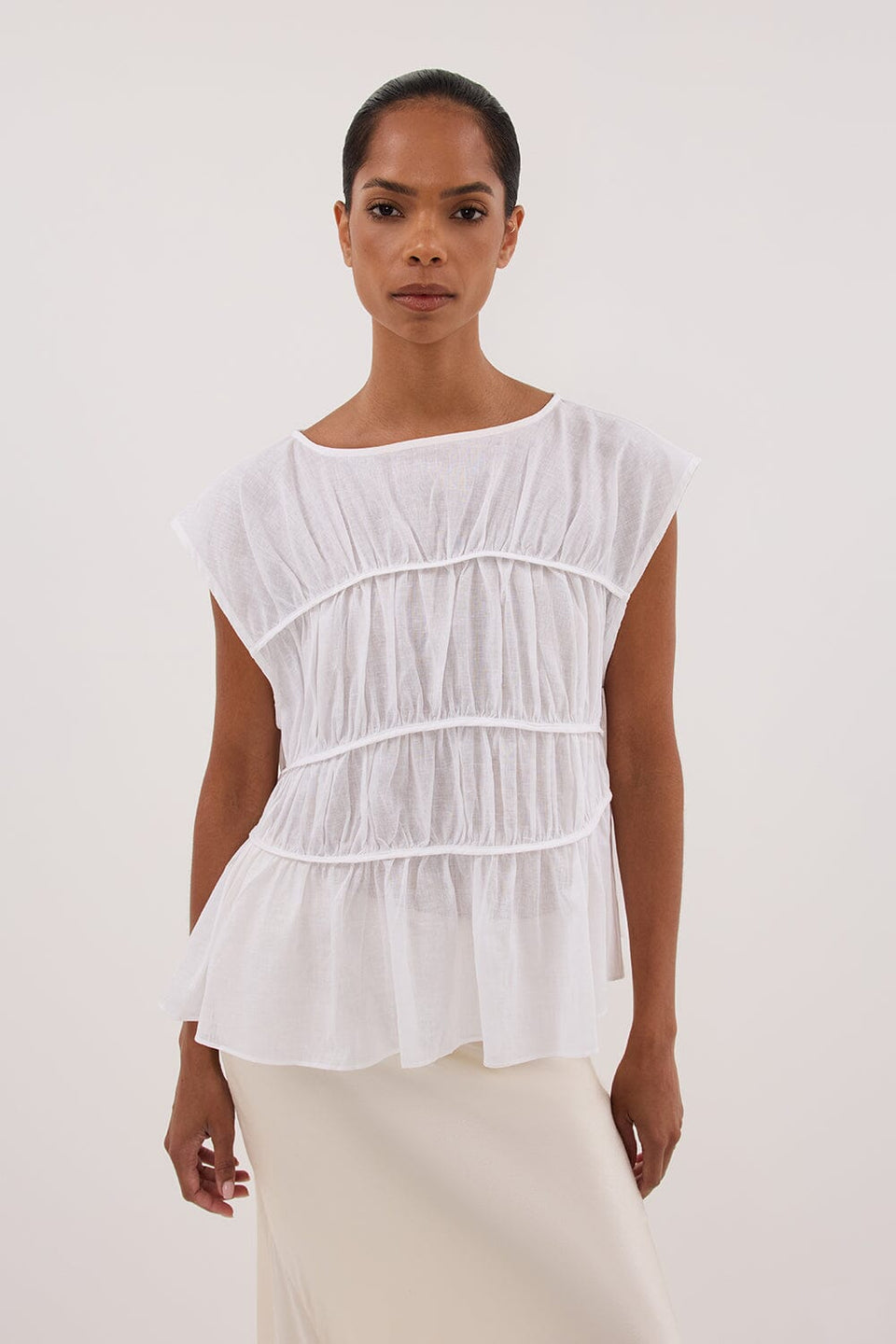 FLYNN WHITE LINEN BLEND TIERED TOP Clothing DISSH Boutiques