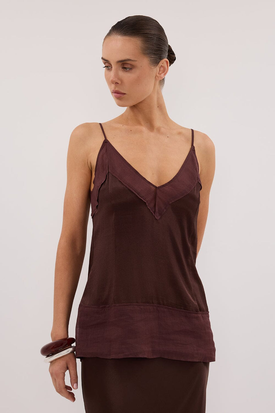 JUDE CHOC SATIN RAMIE CAMI TOP - PRE ORDER Clothing DISSH Boutiques