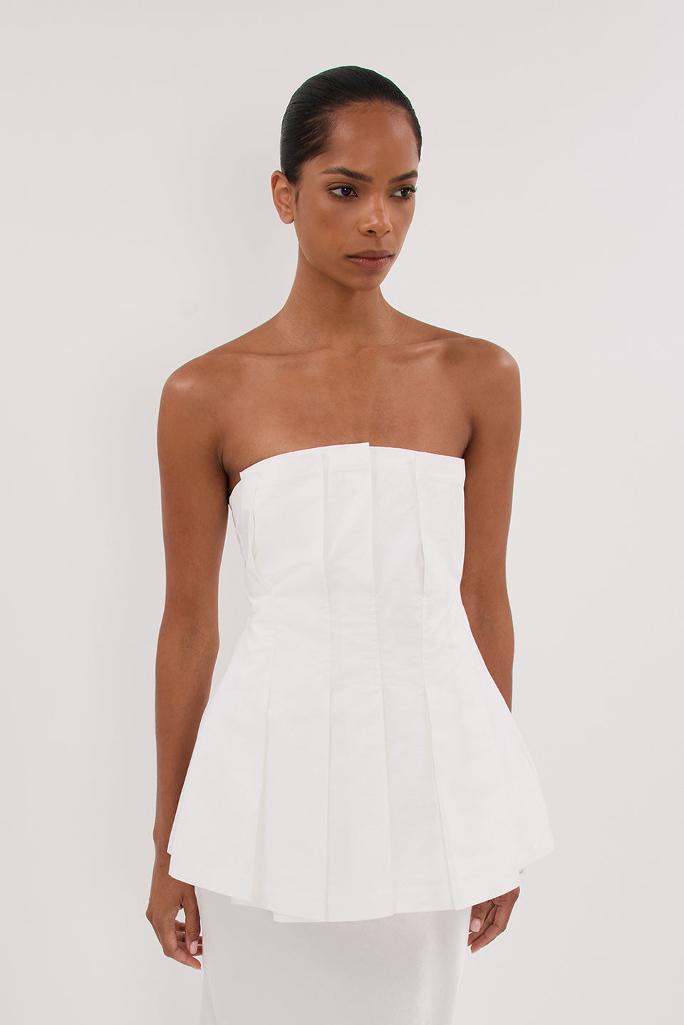LILLY WHITE PLEATED STRAPLESS TOP Clothing DISSH Boutiques
