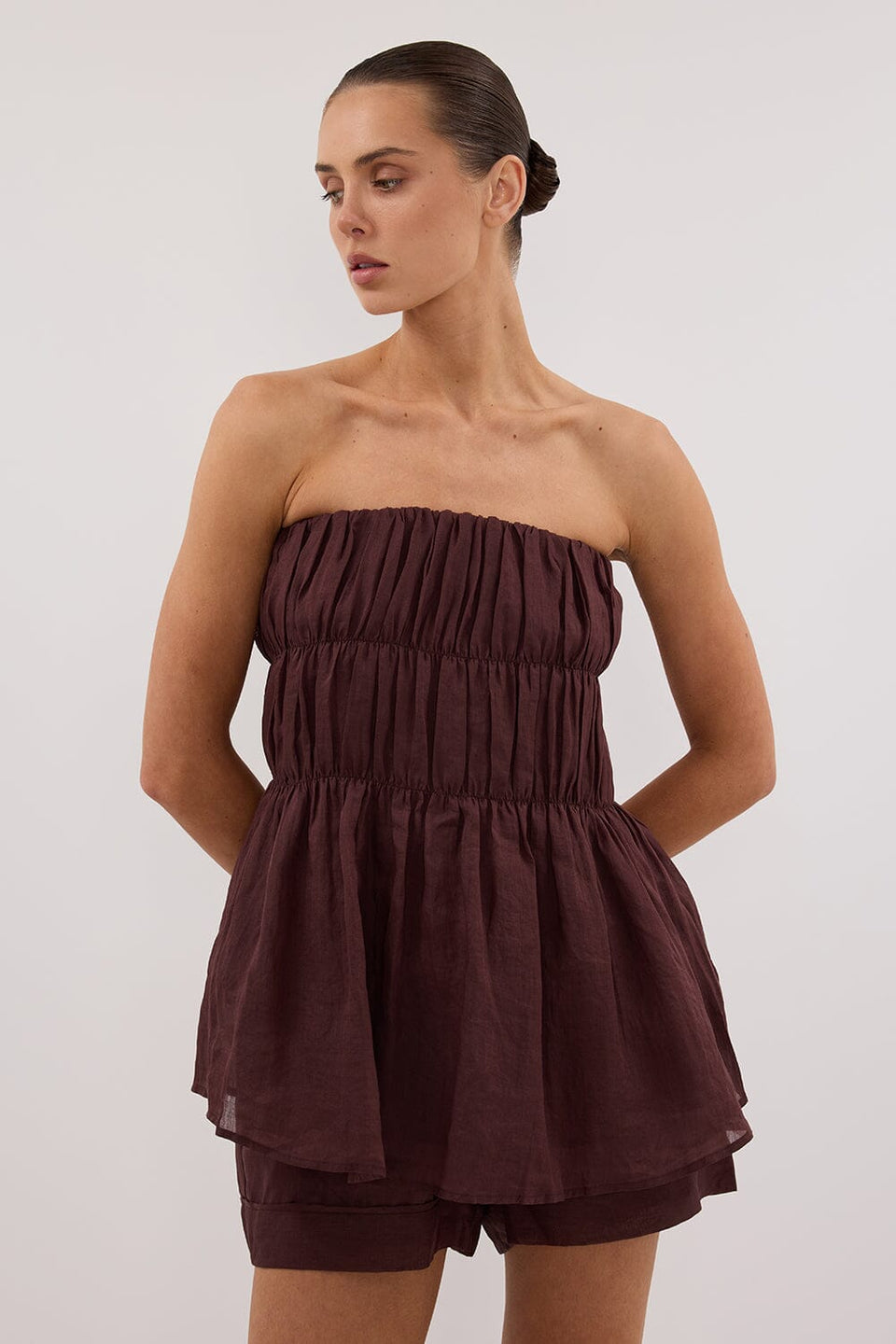 ARTIE WALNUT RAMIE STRAPLESS TOP Clothing DISSH Boutiques
