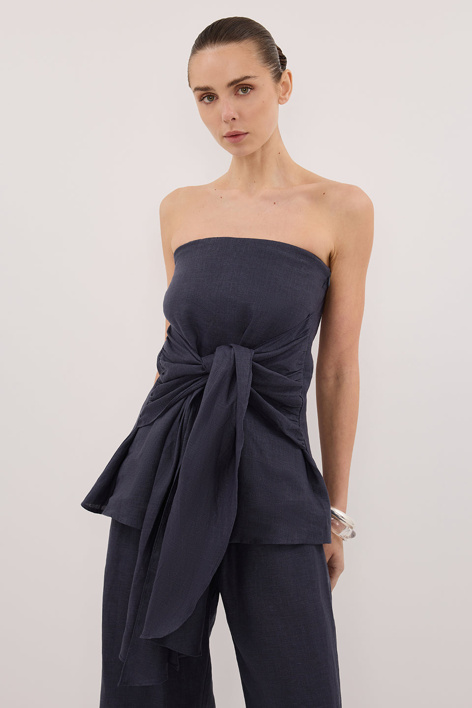 PIPPY INDIGO LINEN STRAPLESS TOP Clothing DISSH Boutiques