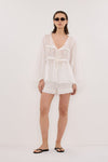 MILA WHITE RAMIE LONG SLEEVE FRILL TOP