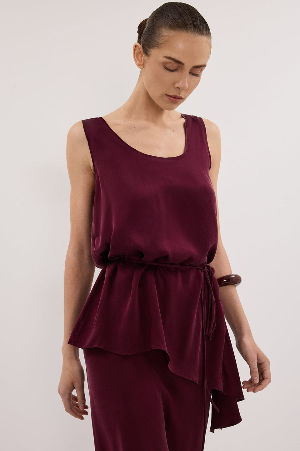 LETTIE MERLOT SILK CAMI TOP Clothing DISSH Boutiques