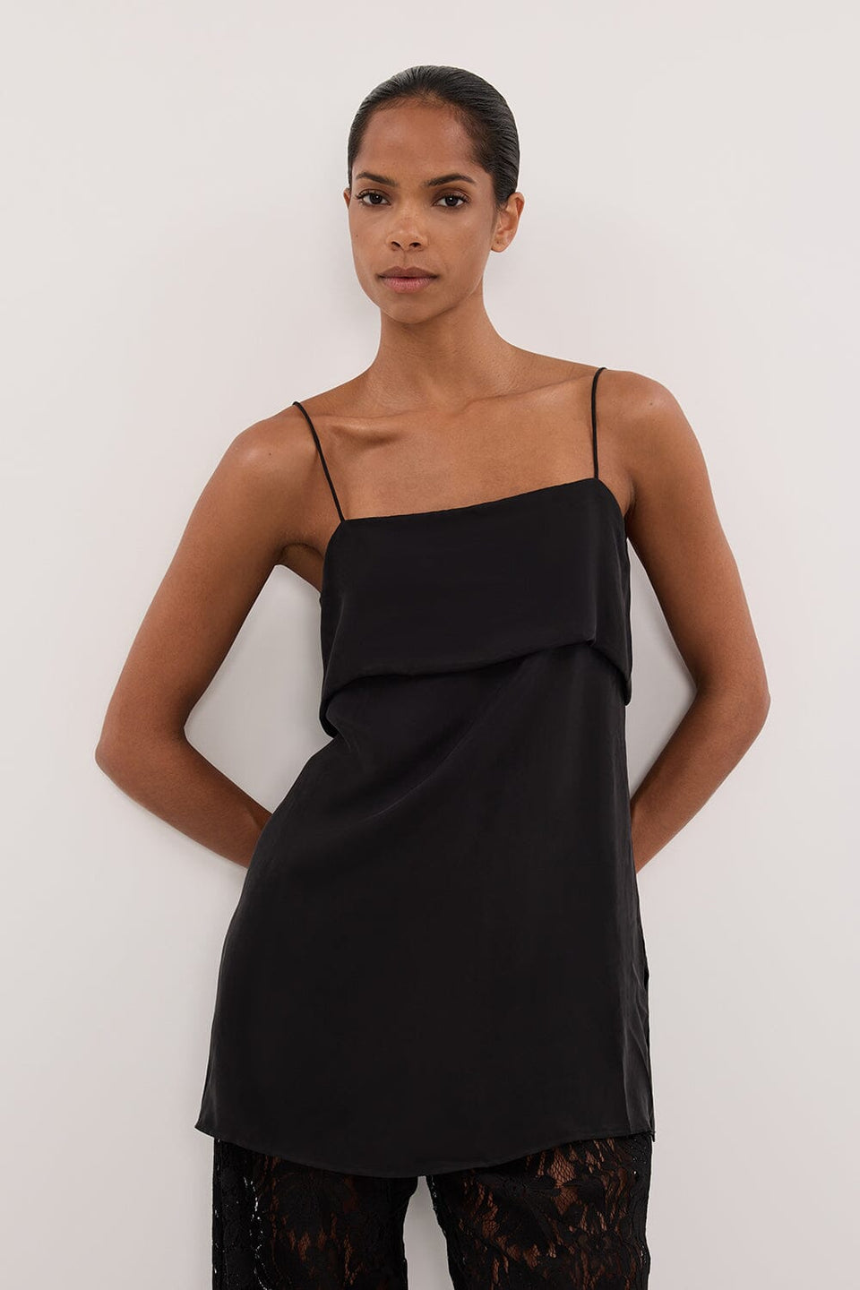 IDA BLACK SLEEVELESS CUPRO FOLDOVER CAMI - PRE ORDER Clothing DISSH Boutiques