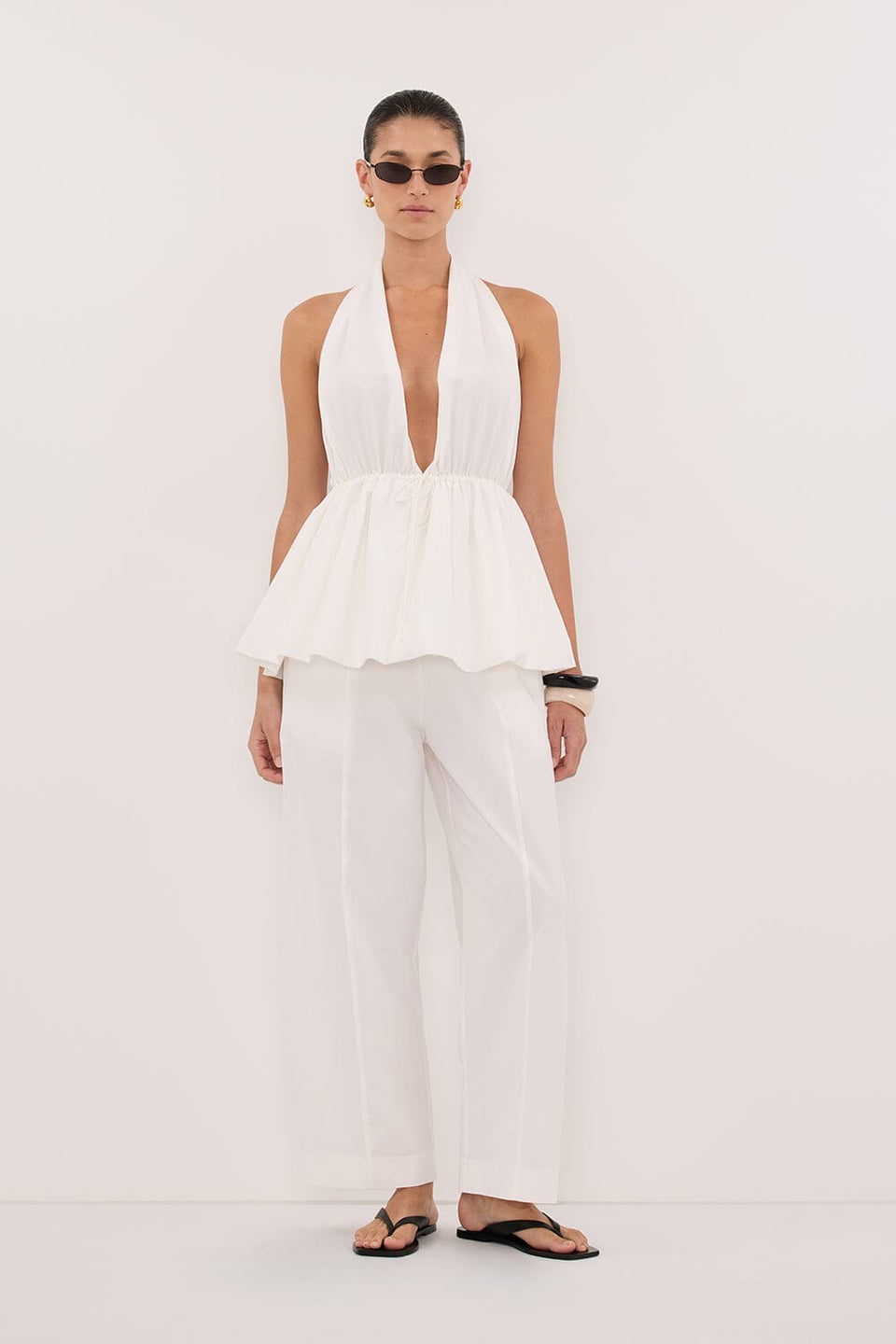 TAMMY WHITE SLEEVELESS COTTON HALTER TOP