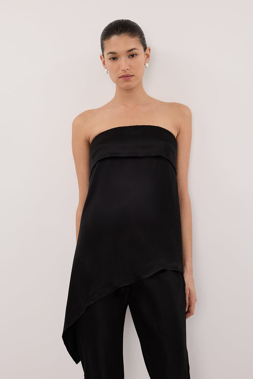 SANDER BLACK STRAPLESS SATIN TOP Clothing DISSH Boutiques