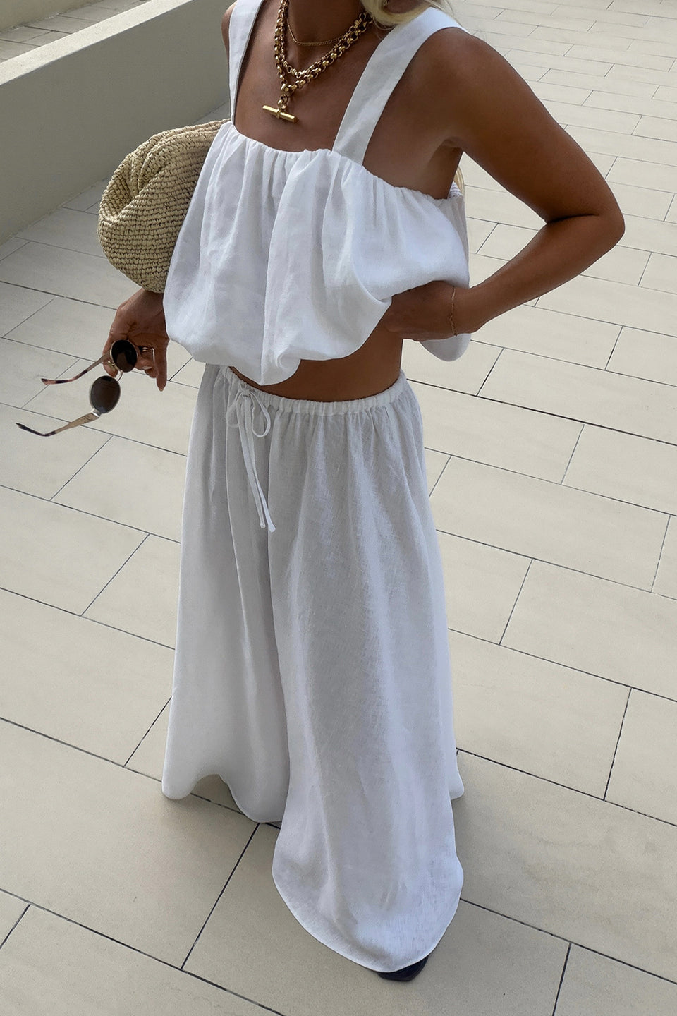 RAVELLO WHITE LINEN BUBBLE TOP