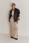 JAMIE RUCHED STONE MIDI SKIRT