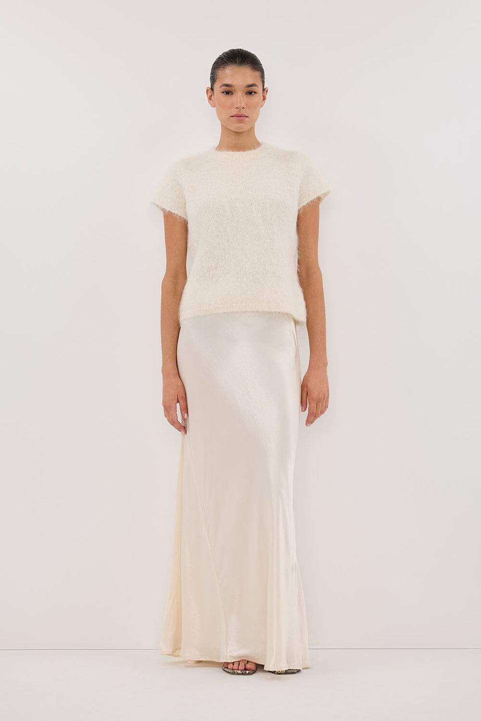 CHARLI CREAM SATIN MAXI SKIRT Clothing DISSH Boutiques