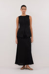 TYRA BLACK LINEN MIDI SKIRT