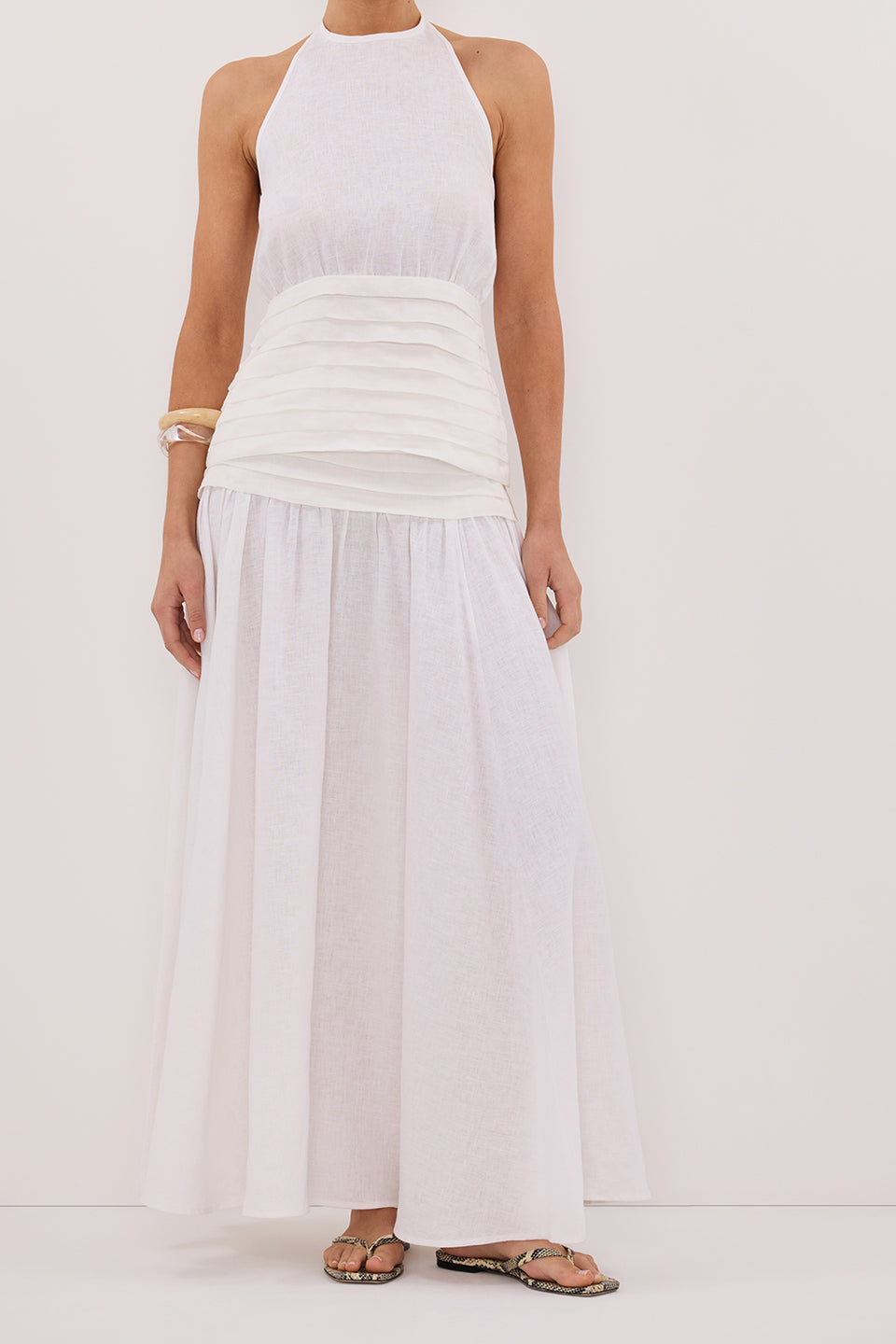 HALLIE WHITE LINEN MIDI SKIRT Clothing DISSH Boutiques