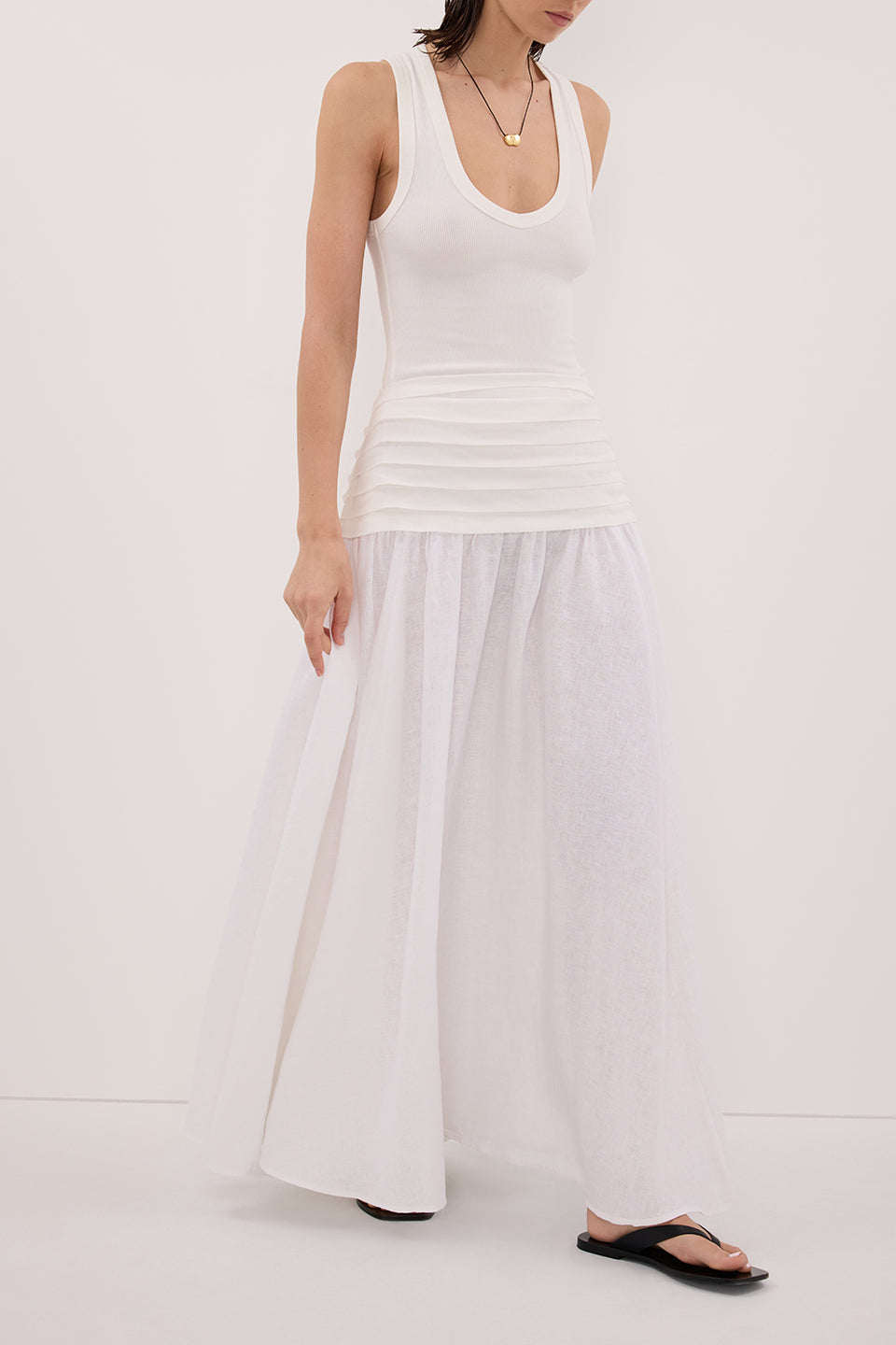 HALLIE WHITE LINEN MIDI SKIRT Clothing DISSH Boutiques