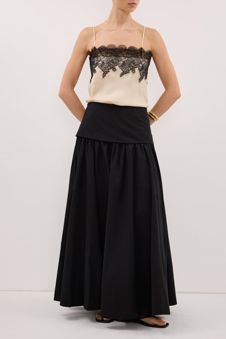 CLAIRE BLACK COTTON MIDI SKIRT