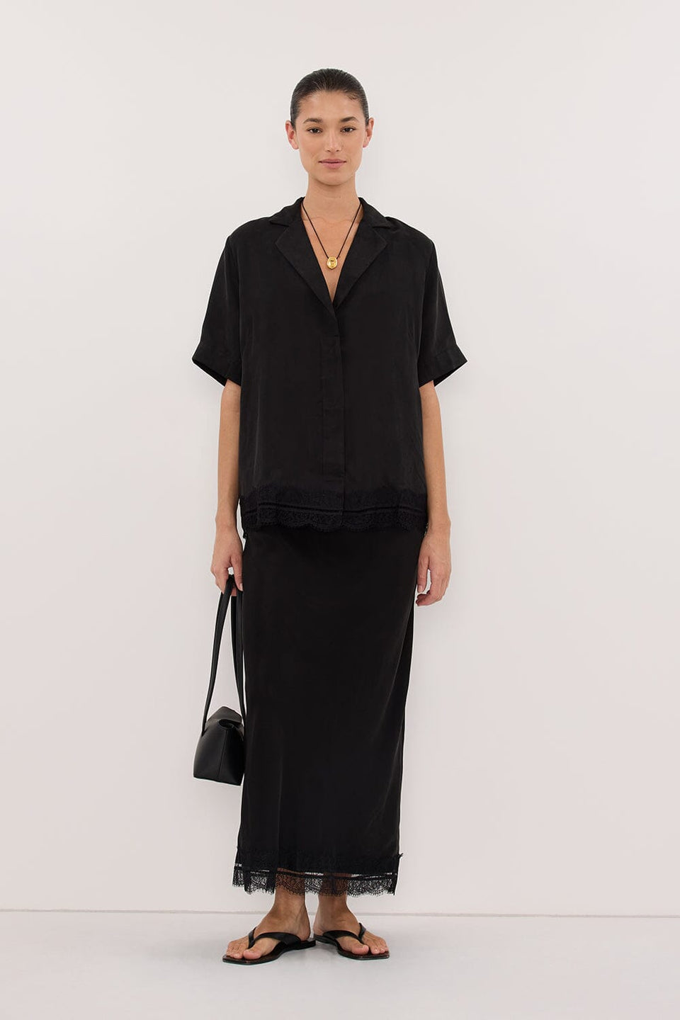 ANDREA BLACK CUPRO LACE MIDI SKIRT Accessories DISSH Boutiques