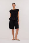 KAYLA BLACK LINEN BERMUDA SHORT