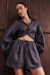 CARLA WASHED INDIGO LINEN SHORT