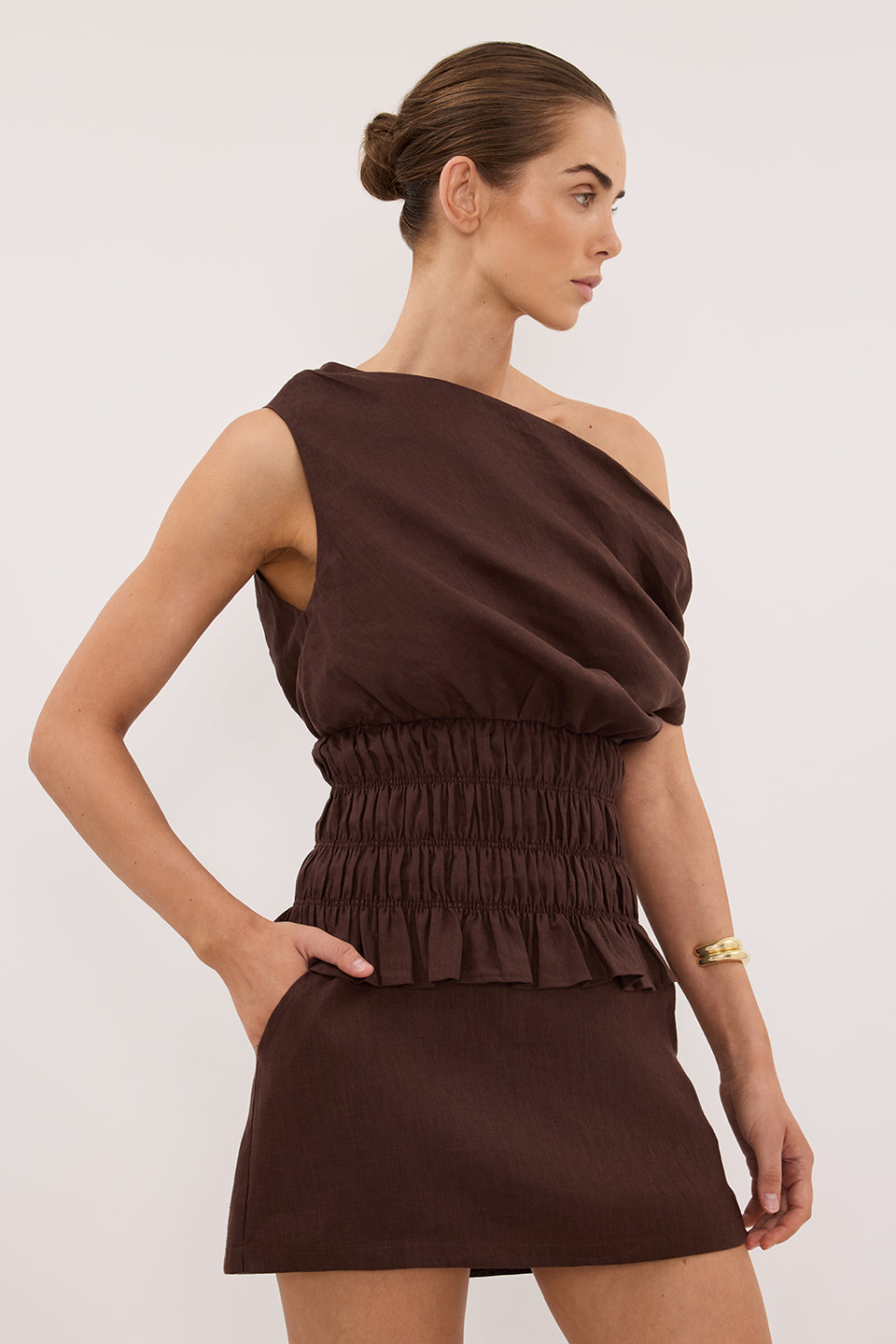 EVIE COCOA LINEN SKORT