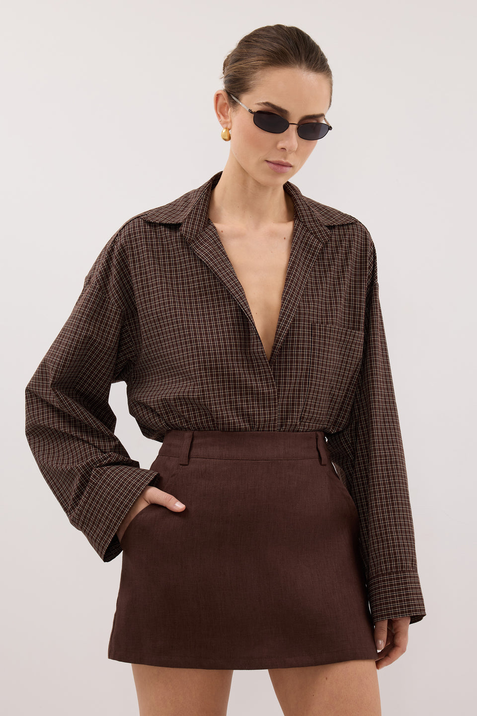 EVIE COCOA LINEN SKORT