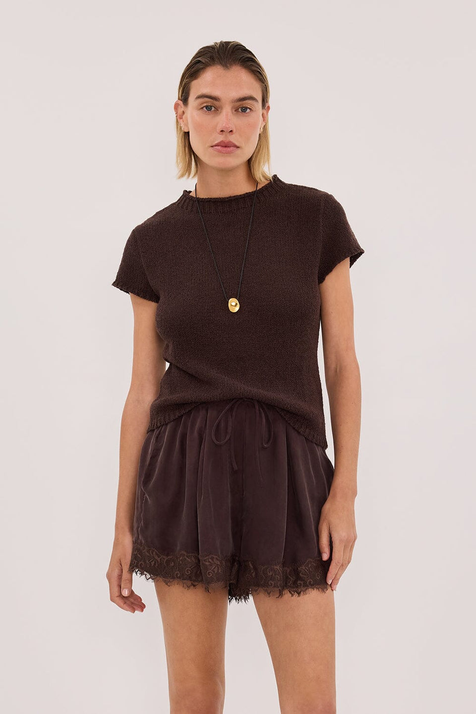 ANDREA PLUM CHOC CUPRO LACE SHORT Clothing DISSH Boutiques