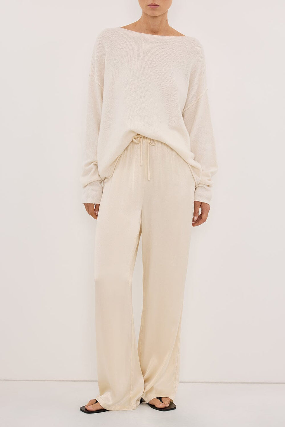 MYA CREAM SATIN PANT Clothing DISSH Boutiques