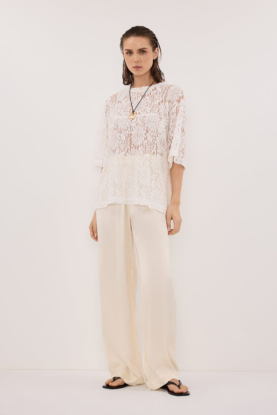 MONICA CREAM SATIN PANT Clothing DISSH Boutiques