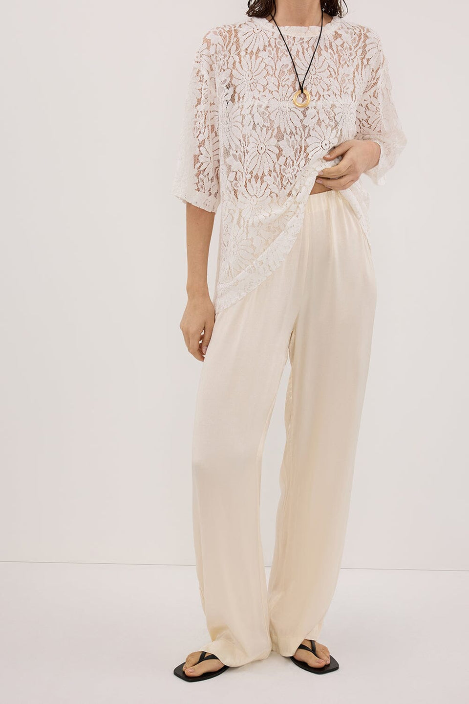 MONICA CREAM SATIN PANT Clothing DISSH Boutiques