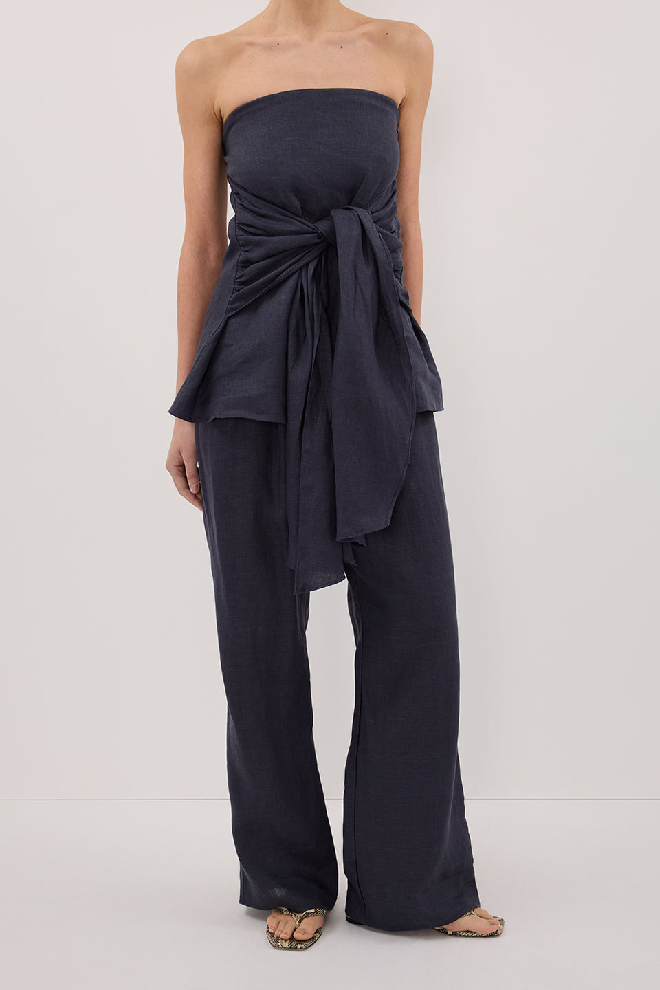 CARLA INDIGO DRAWSTRING LINEN PANT Clothing DISSH Boutiques