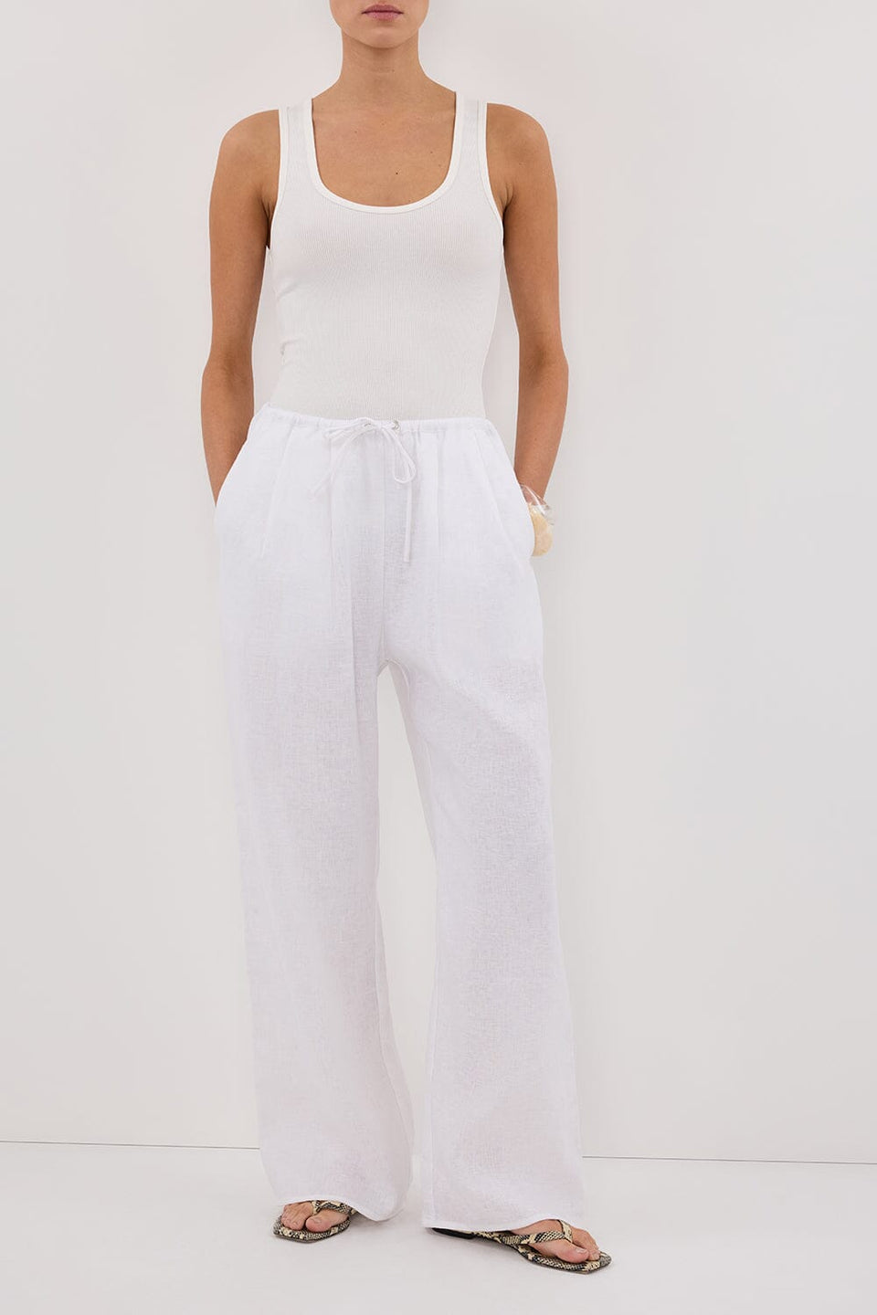 CARLA WHITE DRAWSTRING LINEN PANT Clothing DISSH Boutiques